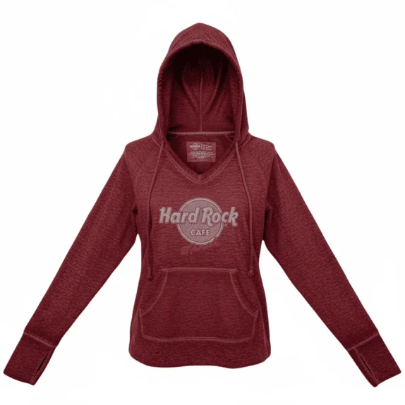 HARD ROCK CAFE Φούτερ Hoodie XS | Λεπτό Υφαντό | V-Neck | Μπορντό (Maroon)